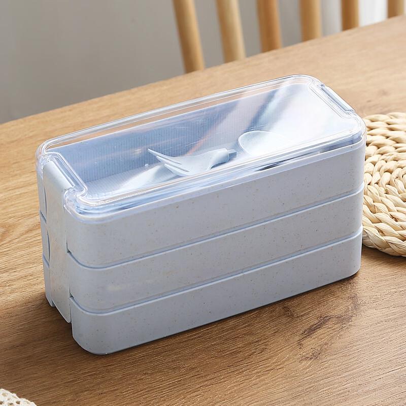 Ru Han Wheat Straw 4-Layer Partitioned Bento Lunch Boxes, Blue (3-Pack)