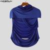 INCERUN Men Cutout Short Sleeve Irregular Patchwork Mesh Fitted T-shirts Tops