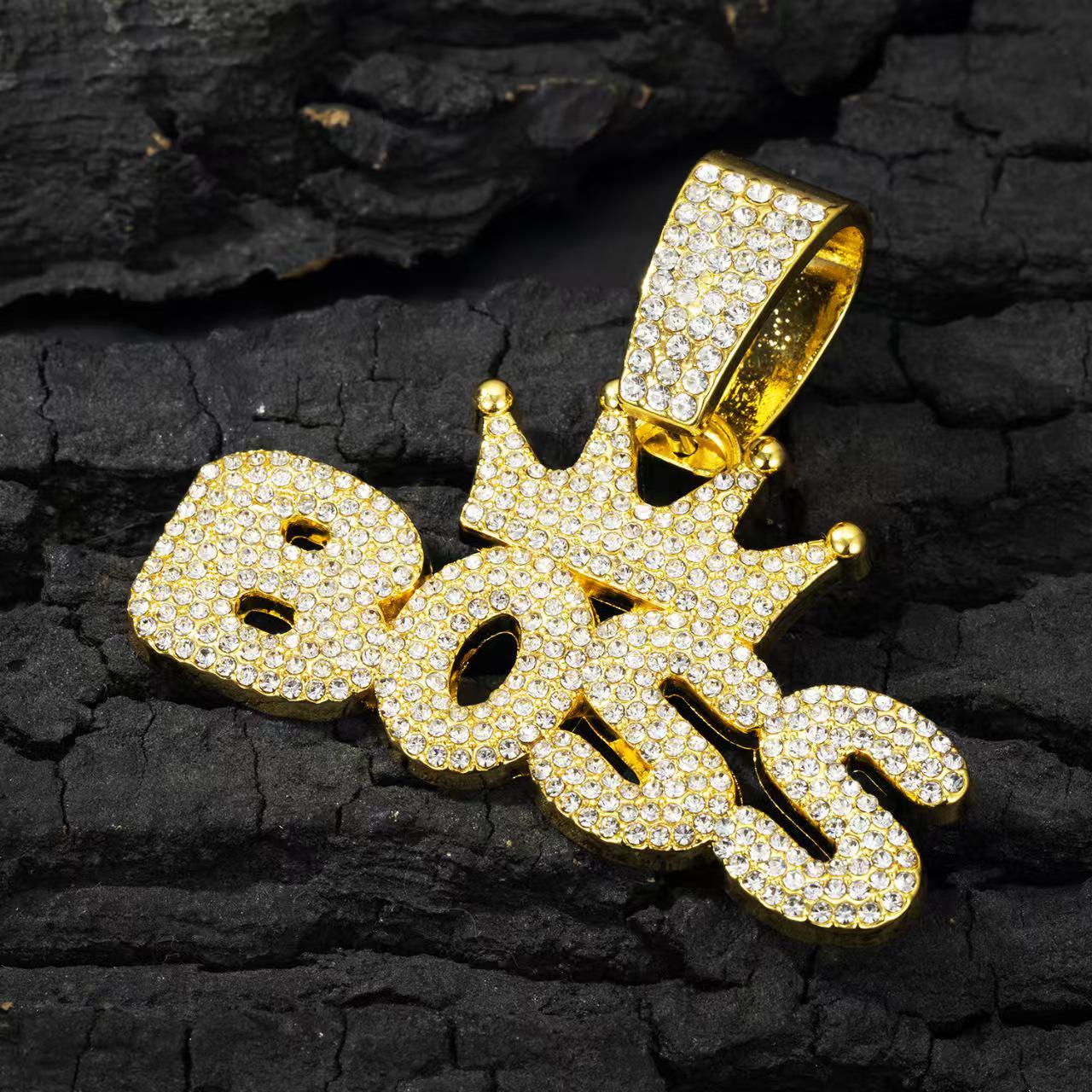 Cuban Chain Crown  BOSS  Pendant Hip Hop Necklace for Men