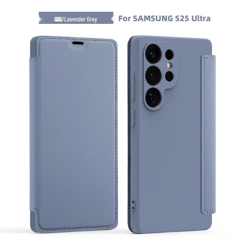 Samsung S25 Ultra/S24 Plus/S23 Leather Case: Imitation Liquid Skin, Solid Color, Card Slot, Precise Cutouts, Anti-Drop Protection
