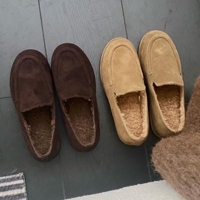 2025 Winter neue Retro Samt warme flache Einzel-Schuhe für Damen, vielseitige lässige Ein-Pedal Baumwollschuhe, Slipper für Damen