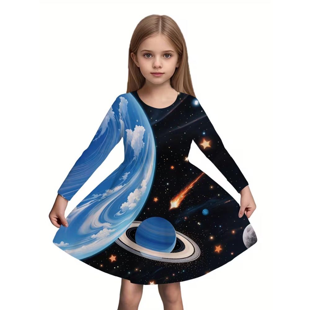 Girls' 3D Red Fire Flame Dress Long Sleeve Summer Spring Vacation Daily Holiday Princess Beautiful Sweet Kids 4-12 Years Casual Dress A Line Dress