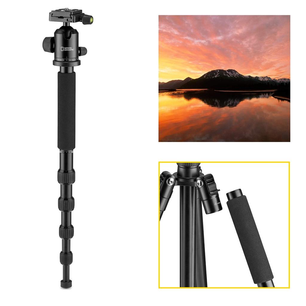 National Geographic Travel 5 Twist Convertible to NGTR002T Tripod, Aluminum, Sections, Lock, Compact, Monopod,