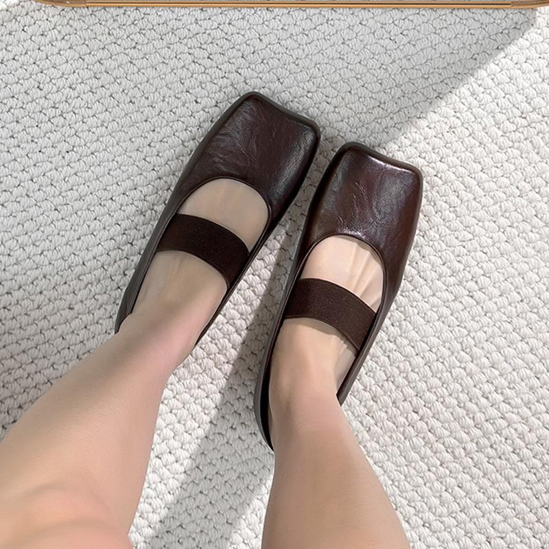 

Fashion strange square toe flat mary janes shoes woman elastic band mocasines soft leather slip on loafers women zapatos mujer cómodos 34 коричневый