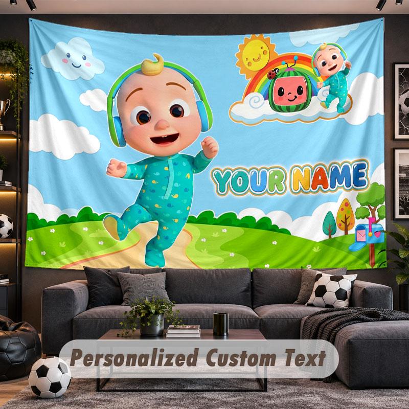 Wall Hanging Tapestry Custom NameCocomelon Pattern Personalized Printed Fabric Wall Decor
