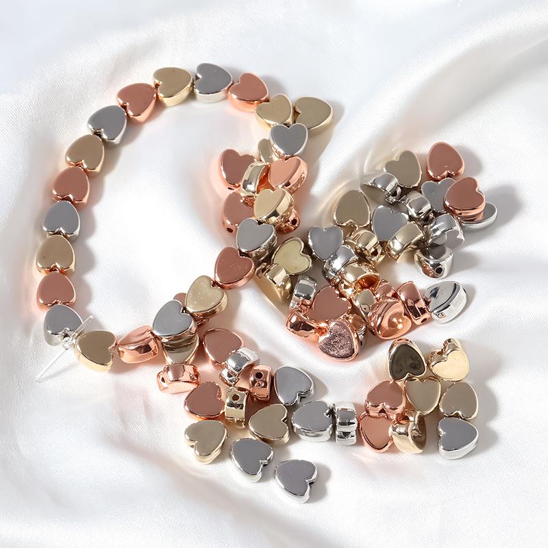 50 pcs Electroplated CCB Metallic Peach Heart Beads for Jewelry DIY and Bracelet Spacers