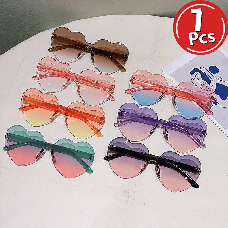 1/7 Pcs Rimless Heart Shaped Kids Sunglasses New Gradient Multi-color Children Sun Glasses Ins Stylish Design Cute Decor Shades