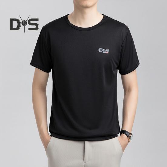 Summer Men T-shirt Mesh Thin Quick-drying Round Neck Short Sleeves O Neck Pure Color Stretchy Sport Daily Wear Top