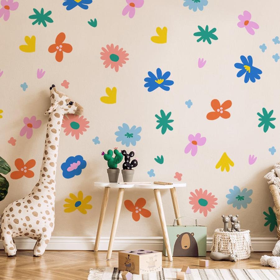 Cartoon Flower Wall Stickers Self Adhesive Kids Room Kindergarten Wall Decor Decals