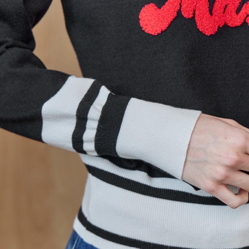 MAXZA Boucle Lettering Color Block V Neck Knit Ze11qk502na