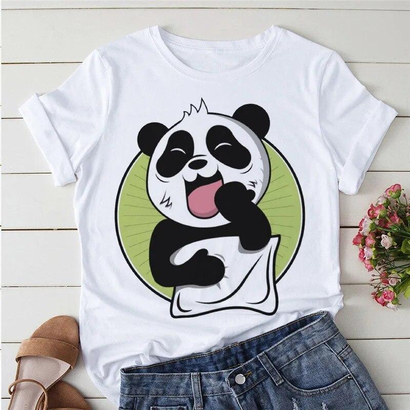Summer Tshirts Cartoon T shirt women Kawaii Panda Yoga Print Cute Women tee-shirt Short Sleeve Tee Ladies Casual Tops T-shirt