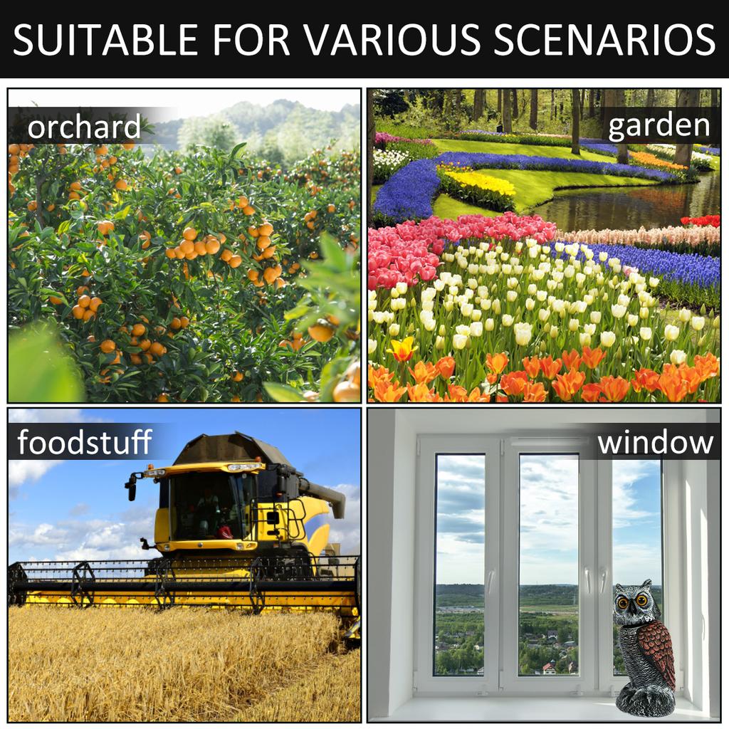 Owl Scare Bird Control Devices 360° Rotating Head Waterproof Eye Flash Garden Decorations Sculptures and Statuettes