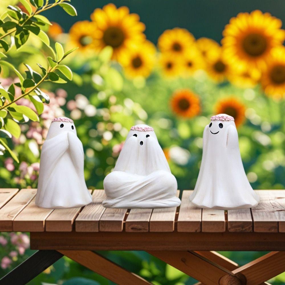 3pcs Resin Halloween Ghost Decor Set Cute Ghost Art Sculpture Ghost Statue  Fish Pond