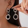 Metal pleated geometric round silver needle earrings niche cold wind earrings