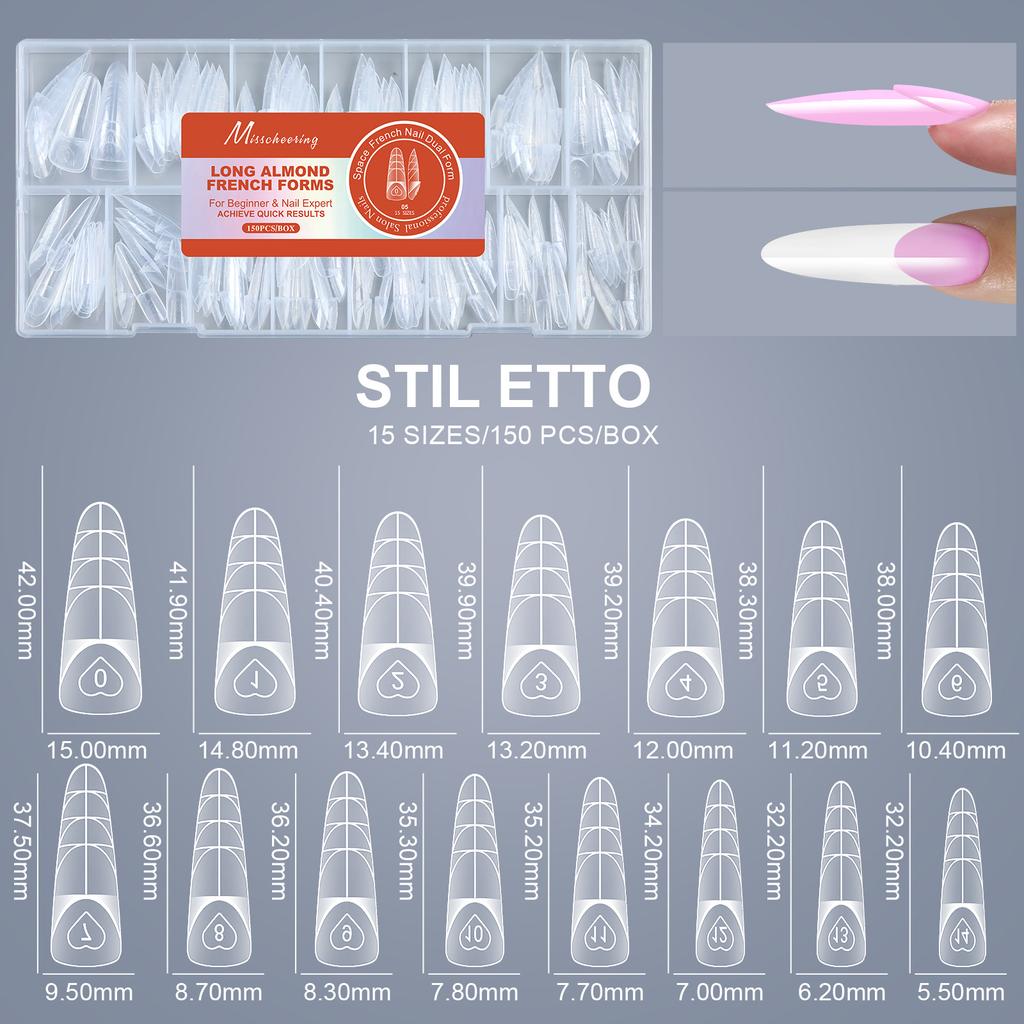 150 Stuks French Vormen voor Nagels met Meetlat – Transparante Kristal UV Gel Nageltips