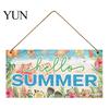 Summer Themed Gifts Wooden Hanging Sign, Beach Theme Welcome Sign Front Door Decor with Rustic Wood Plaque Rope, Colorful Hanger for Seasonal