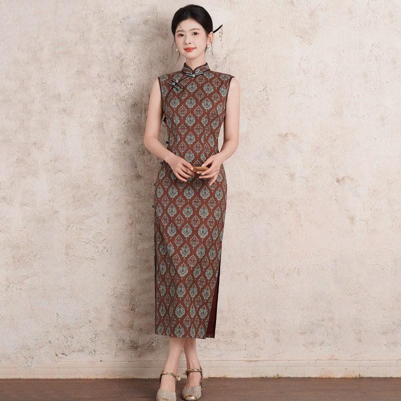 Sleeveless Modern Chinese Style Long Cheongsam Dress Women 2026 Elegant Daily Wear Small