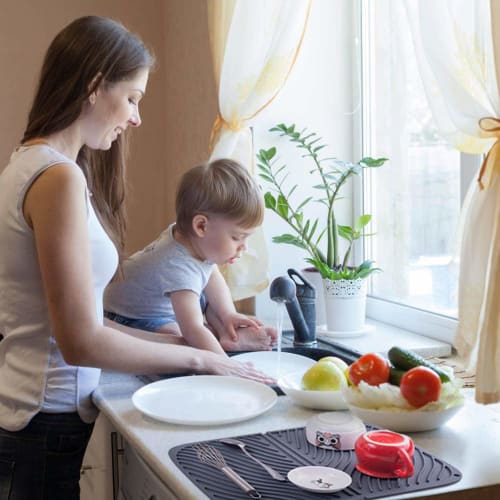 Silicone Dish Drainer Mat, Dish Drying Mat, Quick-Drying, Insulated, Non-Slip, Foldable (Gray)