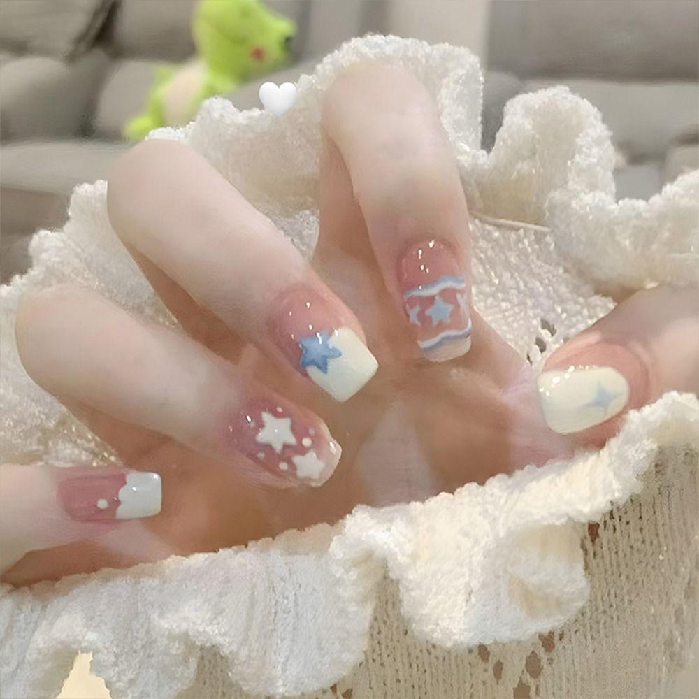 With Glue French False Nails Gradients Nail Tips Fashion Fake Nails  for Women and Girls