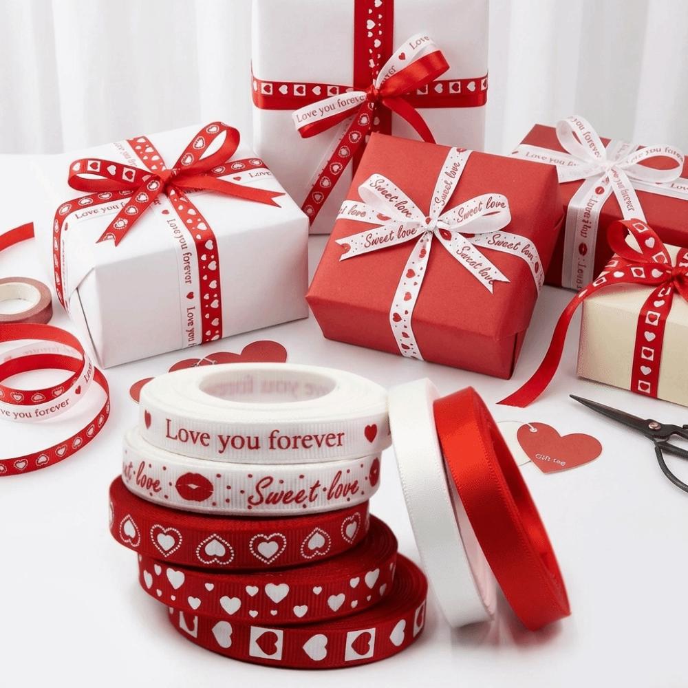 Single-Sided Heart Print Ribbon 5 Yards Bouquet Packaging Ribbon Gift Packaging Ribbon  DIY
