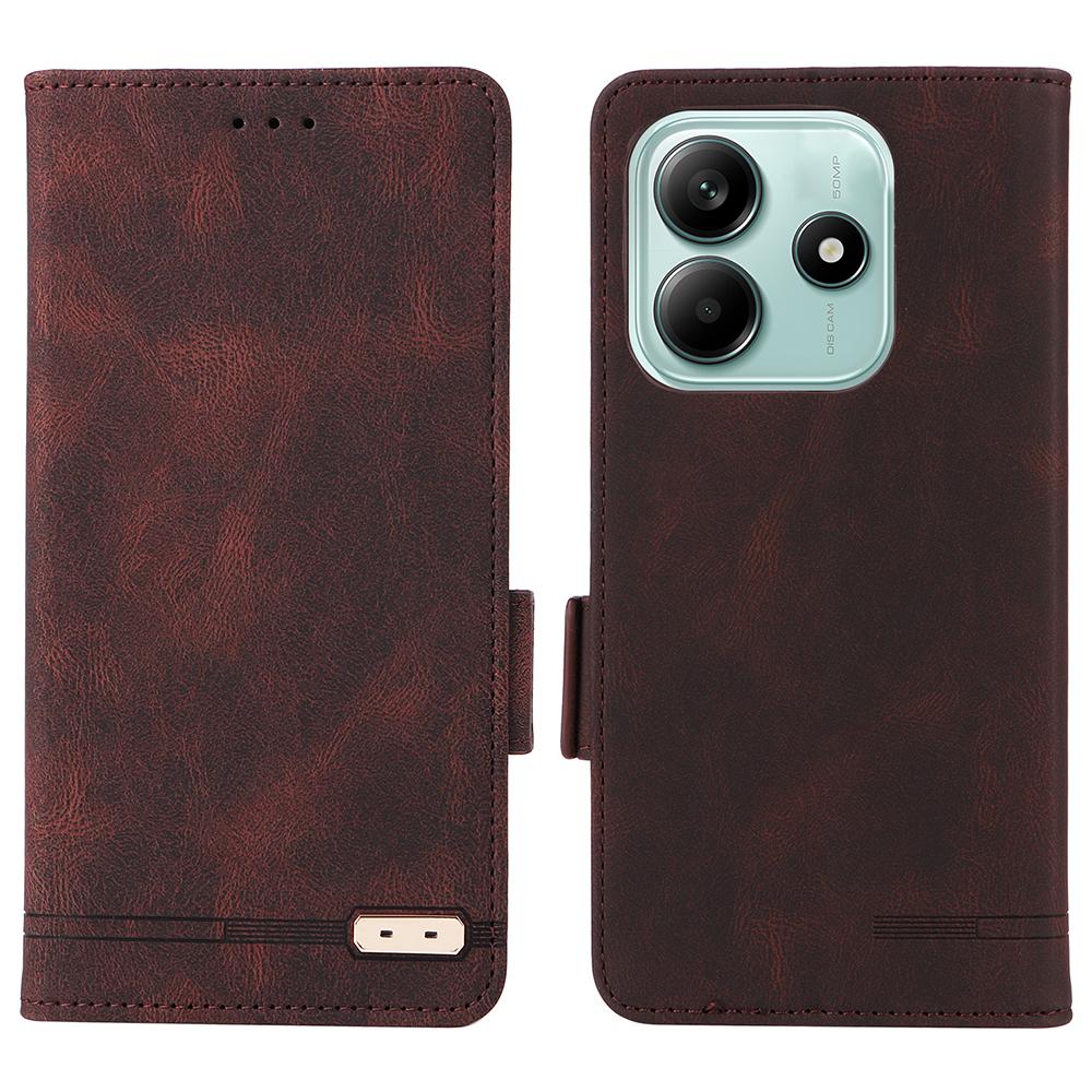 

For Xiaomi Redmi Note 14 4G (163.25x76.55x8.16mm) Case Leather Wallet Flip Phone Cover with Hardware Decor Coffee