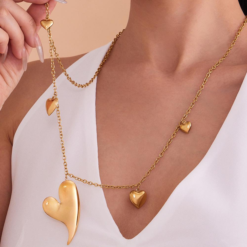 Qiong Yao 18K Gold Plated Double Layer Peach Heart Sweater Chain Necklace