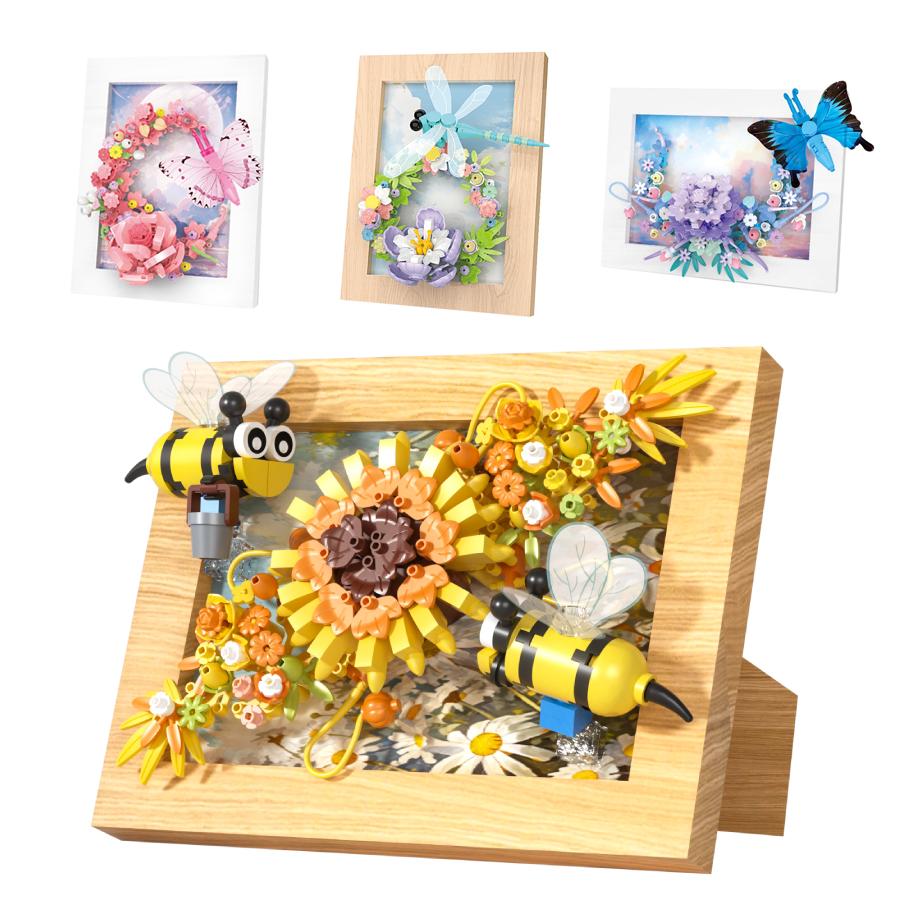 Creative Flower Insects Po Frame Building Blocks Toys New Year Decoration For Desktop Wall Magnetic Refrigerator Sticker