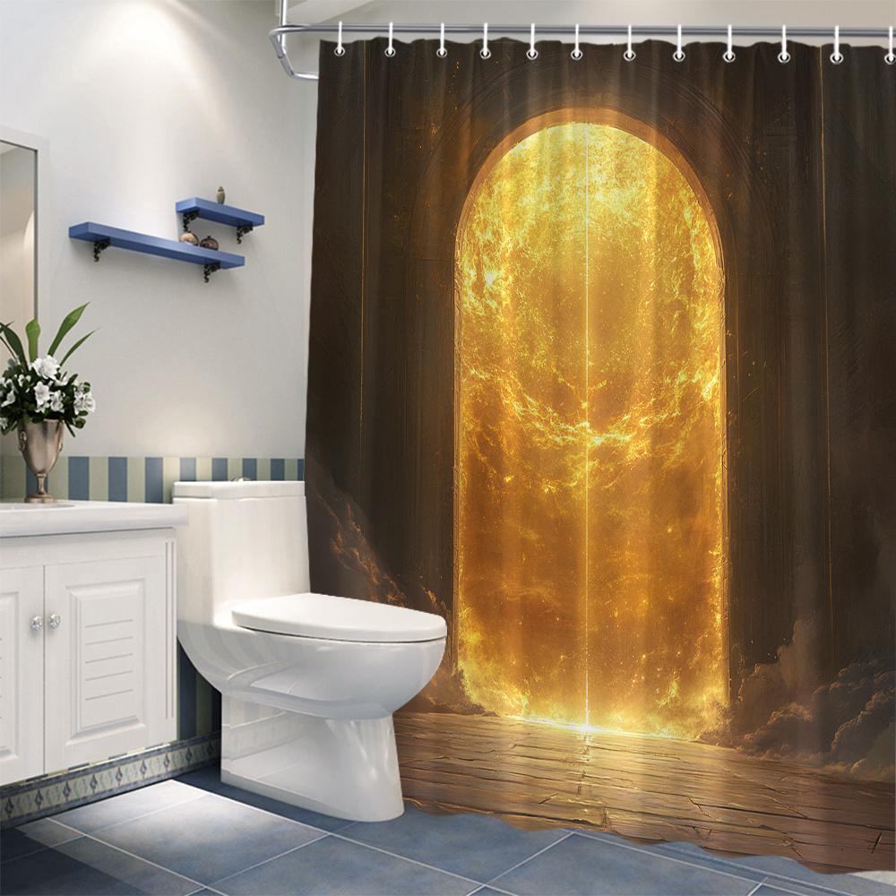 Fantasy Golden Archway Shower Curtain, Unlined, All-Season, Includes 12 Hooks, Woven Fashion Theme, Stylish Bathroom Decor