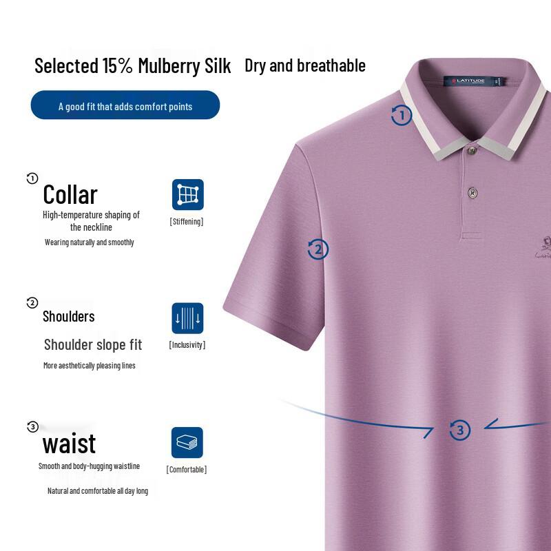 MONTAGUT Men's Silk Blend Lightweight Short-Sleeve Polo Shirt