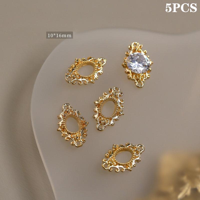 5Pcs Nail Accessory Metal Diamond Holder Retro Light Luxury Three-Dimensional Gold Silver Nail Drill Alloy Base Decoration