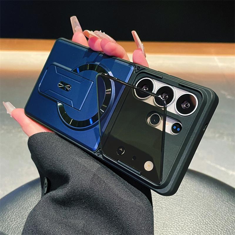 Luxury Folding Bracket Magnetic Case for Samsung Galaxy S25 FE S24 S23 S26 Ultra Plus A57 A37 A17 A07 A36 Lens Protection Cover