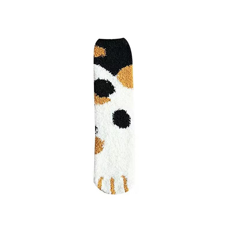 1 Pair Autumn Winter Coral Velvet Socks Cute Cat Claw Socks For Women Girls Middle Tube Thickened Sleep Socks Home Floor Socks