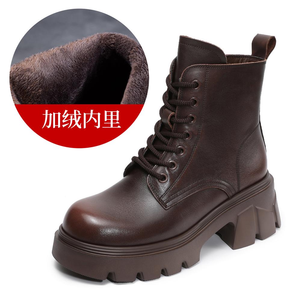 Leather Martin boots women's British style 2026 autumn and winter new single boots retro light luxury thick-soled thin lace-up leather boots