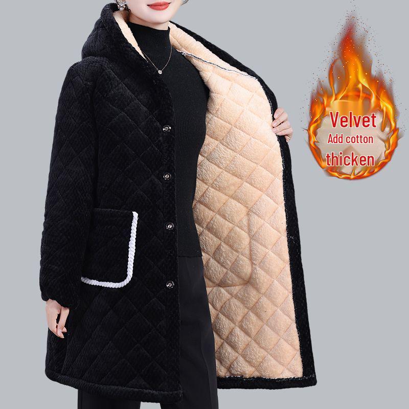 Women's Winter Warm Cotton Coat and Over-the-Knee Casual Robe