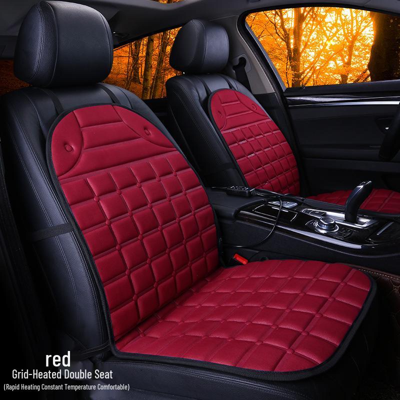 Plaid Heated Car Seat Cushion for All Seasons - Single Seat Interior Accessory.