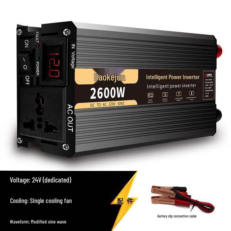 High-Power Pure Sine Wave Car Inverter: 12V/24V to 220V for Vehicle and Household Battery Conversion