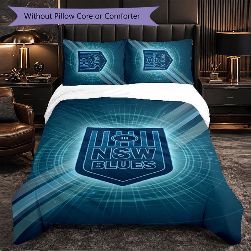 NSW Blues Pattern Microfiber 3Pcs Bedding Set Decor Duvet Cover Set For Bedroom Home Use