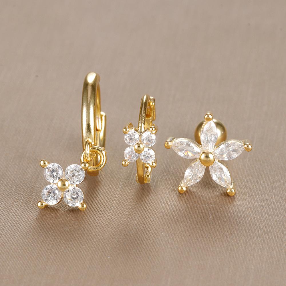 3-teiliges Vintage-Design-Set mit vier Zirkonia-Creolen für Frauen, winziger Knorpelpiercing-Ohrring aus Edelstahl, Schmuckgeschenk