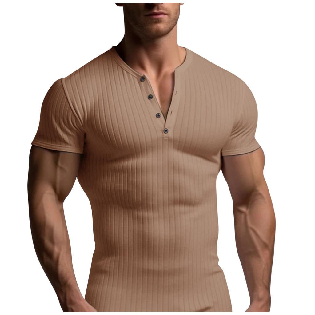 Men's T-shirt Summer Running Sports Fitness Clothes Muscle Slim Fit Short Sleeve T-shirt V-neck Casual Tops Male T Shirt
