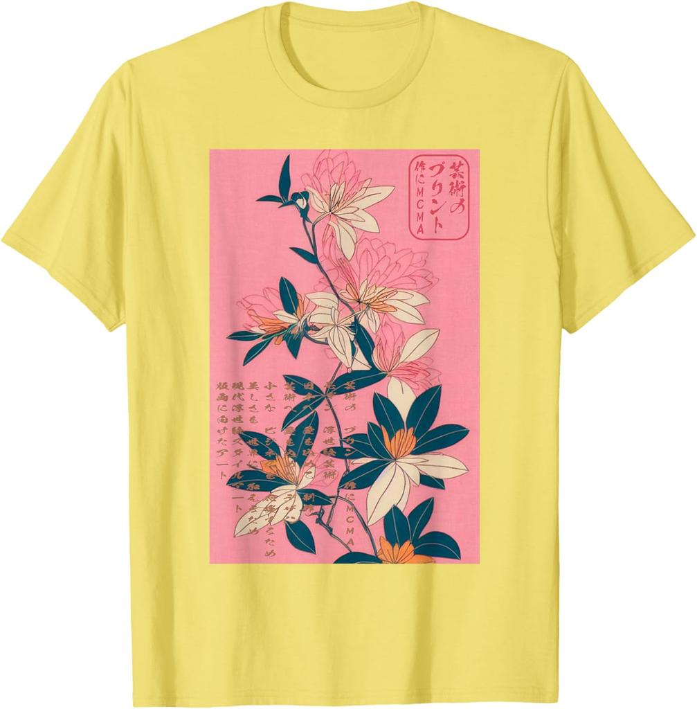 Japanese Floral Art Ukiyoe Print TShirt Men Casual Breathable Cotton Graphic Tee