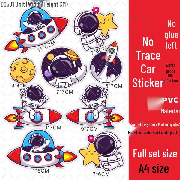 Astronaut Waterproof Scooter Stickers - Creative Scratch Cover for Yadea Aima Tai Ling Electric Battery Vehicles