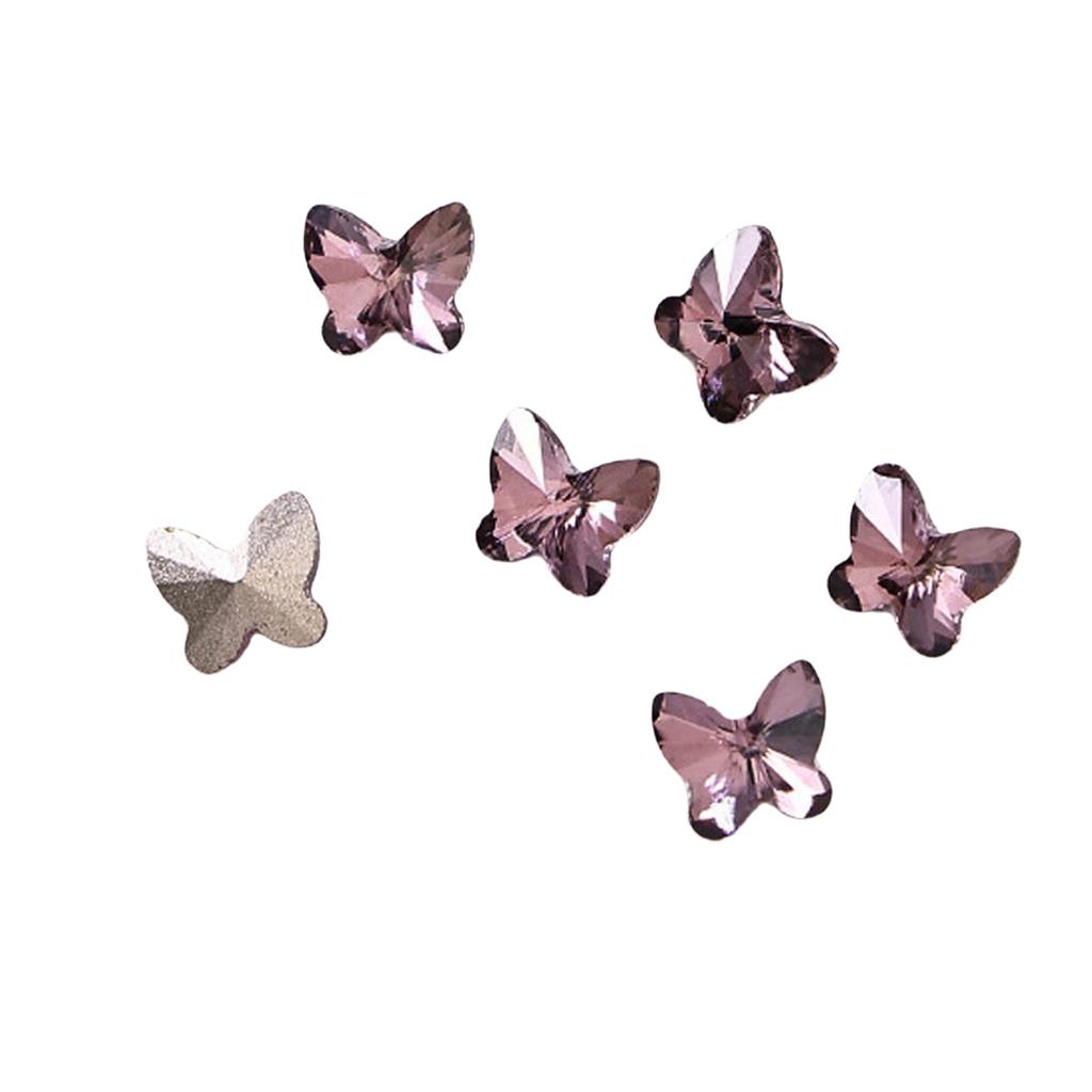10 Pieces Pink Shiny Rhinestones Nail Art Decorations Mixed Shapes Including Hearts Squares Butterflies Drops for DIY Nail Design Home Salon Party