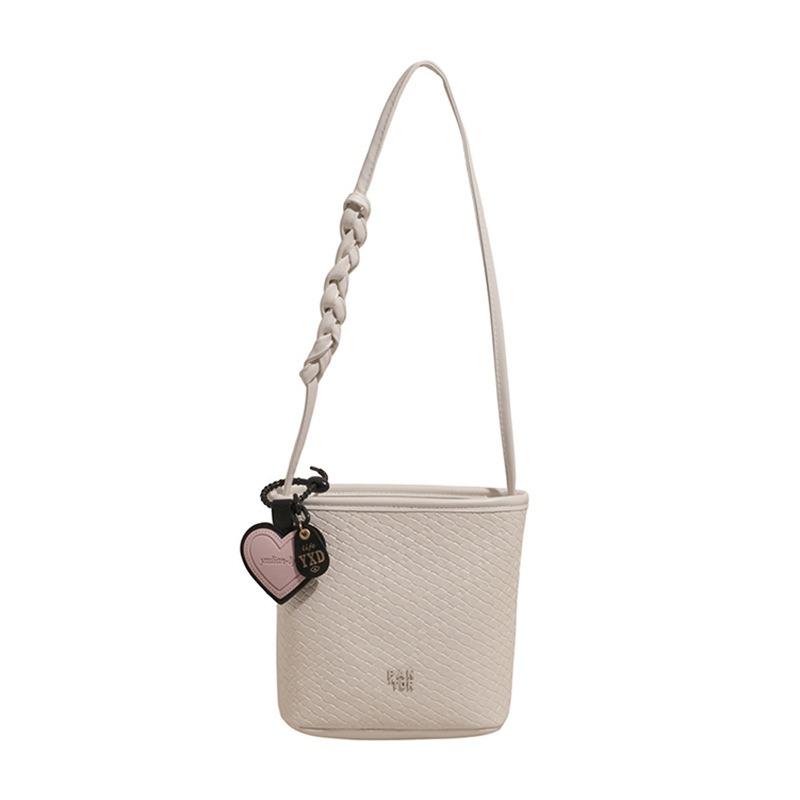 

Summer fashion shoulder small bag women s new simple woven pattern bucket bag versatile messenger bag mobile phone bag one size fits all білий