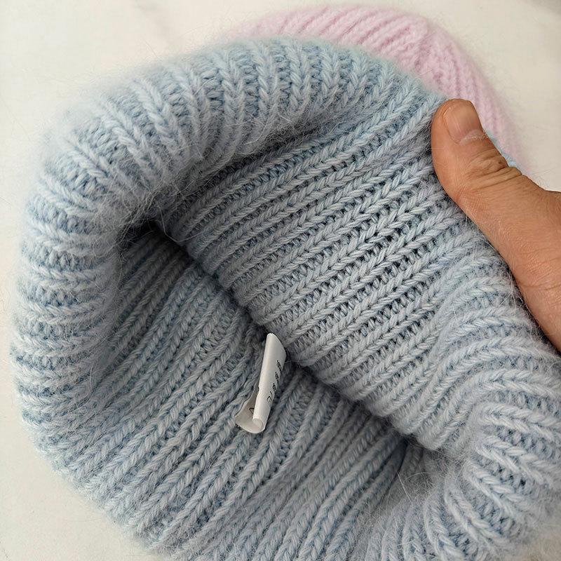 Color Matching Wool Hat Women's Autumn and Winter Versatile Cute Pullover Hat Rabbit Fur Thickened Warm Two-color Knitted Hat