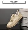 Men's Low-Top Fashionable White Cowhide Sneakers - Large Size Casual Sports Shoes