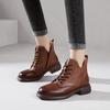 First Layer Cowhide Martin Boots Women's 2025 Autumn and Winter New Velvet Leather Retro V-mouth Short Women's Boots