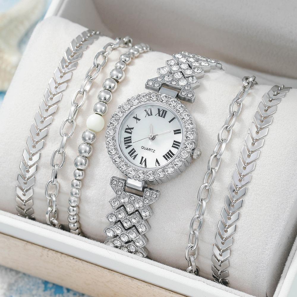 Römisches Muster Diamant Uhr Damen Uhr Quarz Uhr Armband Damen Halskette Uhr Set Trend