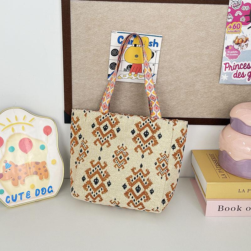 Cotton Linen Crossbody Bag With Embroidery And Magnetic Closure For Daily Use