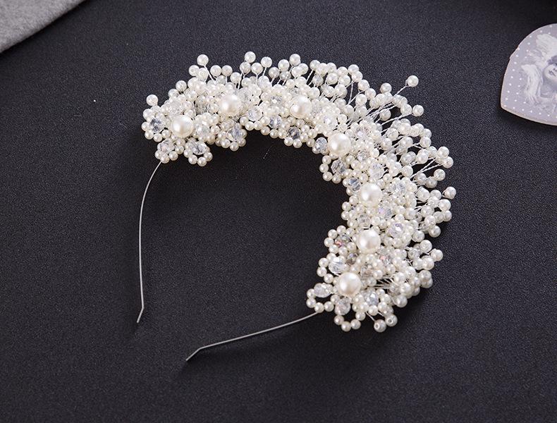 Korean Style Pink Pearl Bridal Hairband with Floral Headpiece - Wedding Jewelry and Accessories