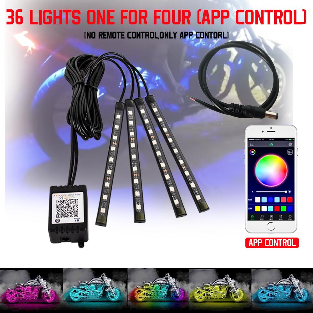 12V Car Motors Decor Lamp 4IN1 Waterproof LED RGB Color Car Lighting Flexible Strip Light Motorcycle Accessories